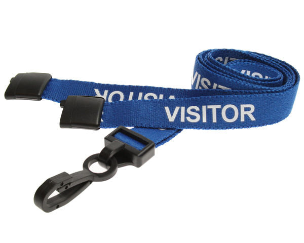 Blue Visitor Lanyards with Plastic J Clip (Pack of 100) — lanyard view