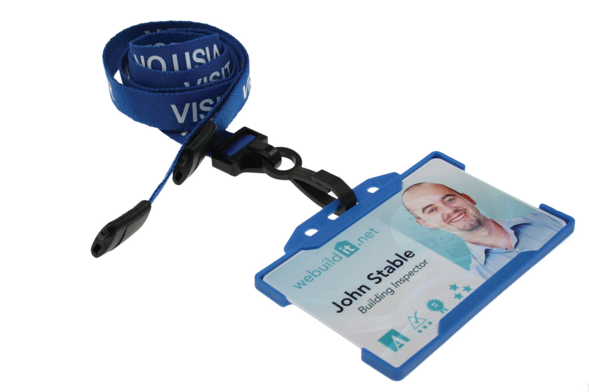Blue Visitor Lanyards with Plastic J Clip (Pack of 100) — lanyard view