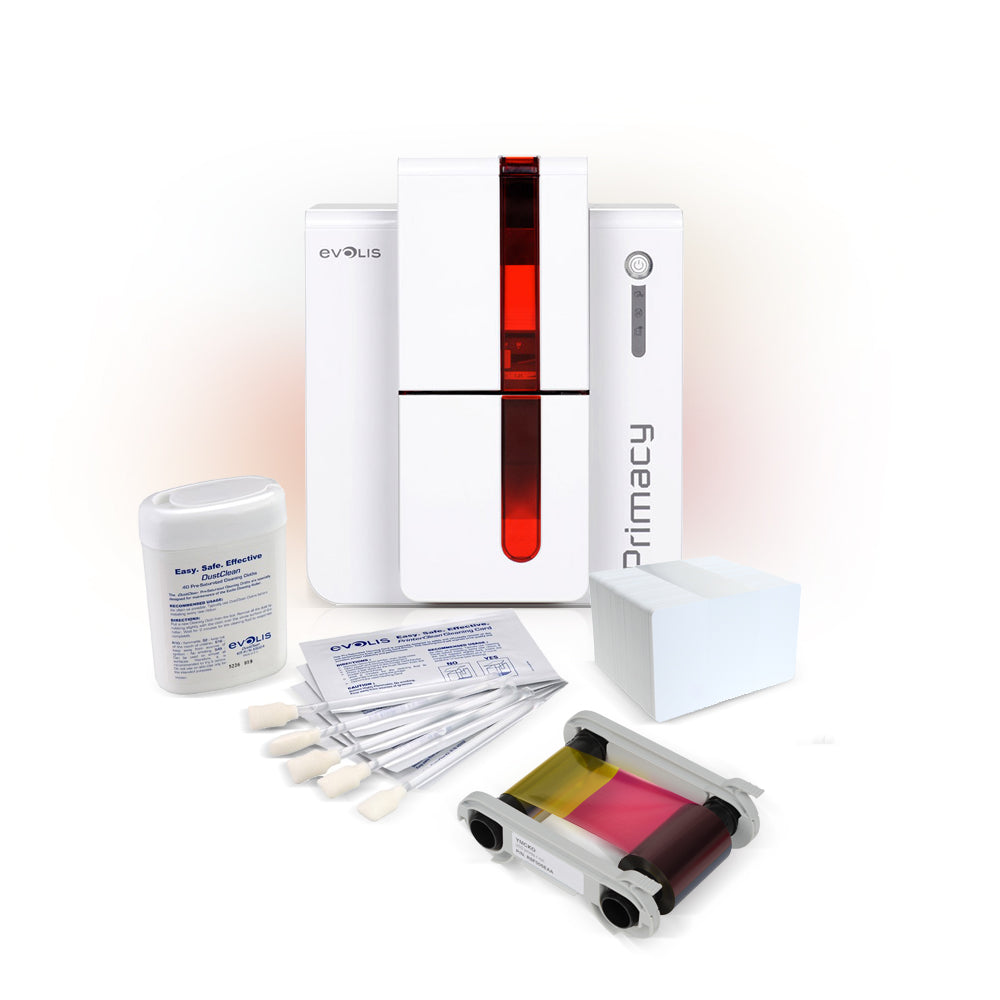 Original Evolis Primacy illustrative setup with accessories; historical product image