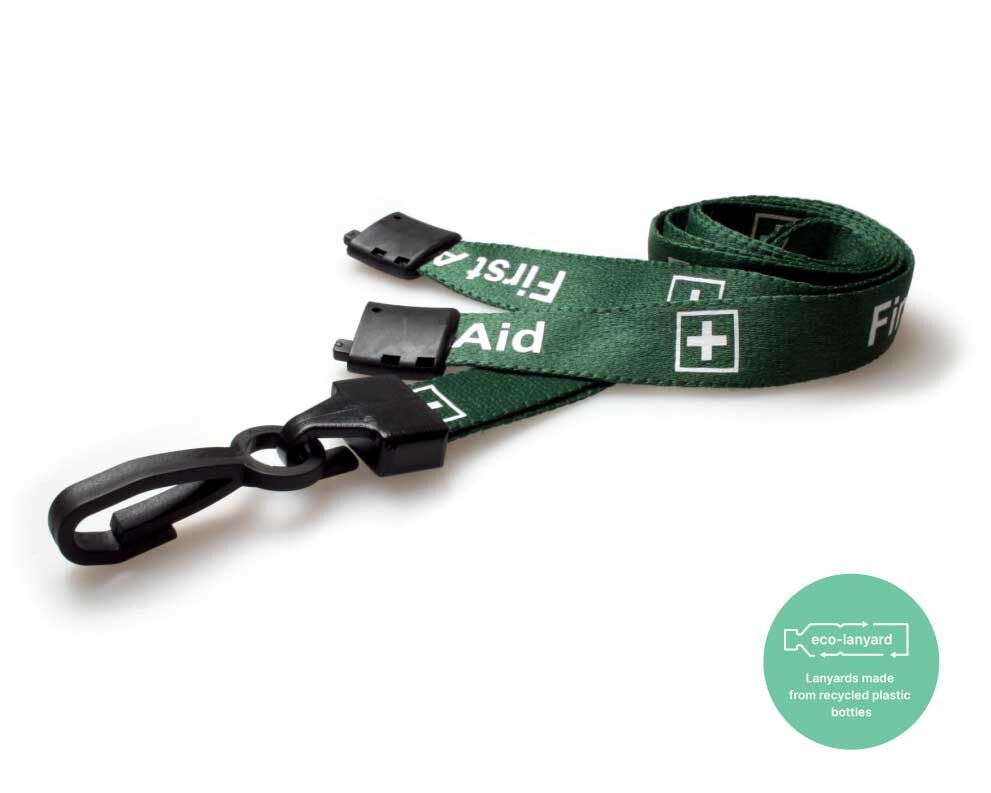Green First Aid Lanyards with Plastic J Clip (Pack of 100) — lanyard view