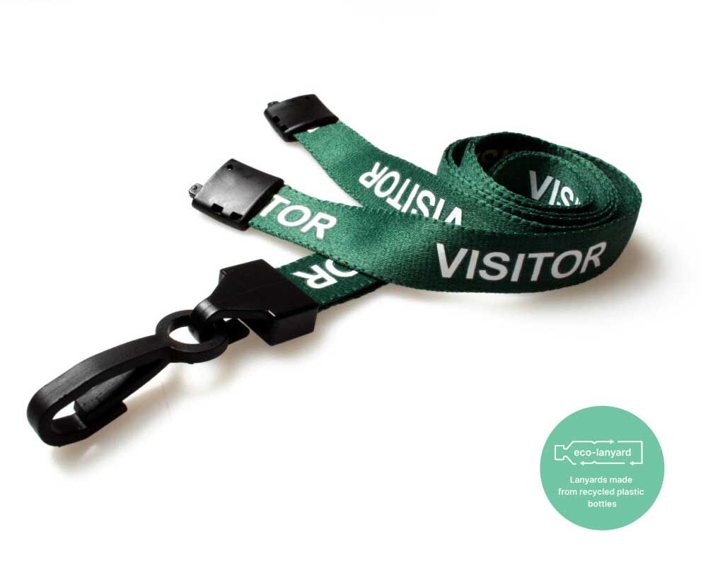 Green Visitor Lanyards with Plastic J Clip (Pack of 100) — lanyard view