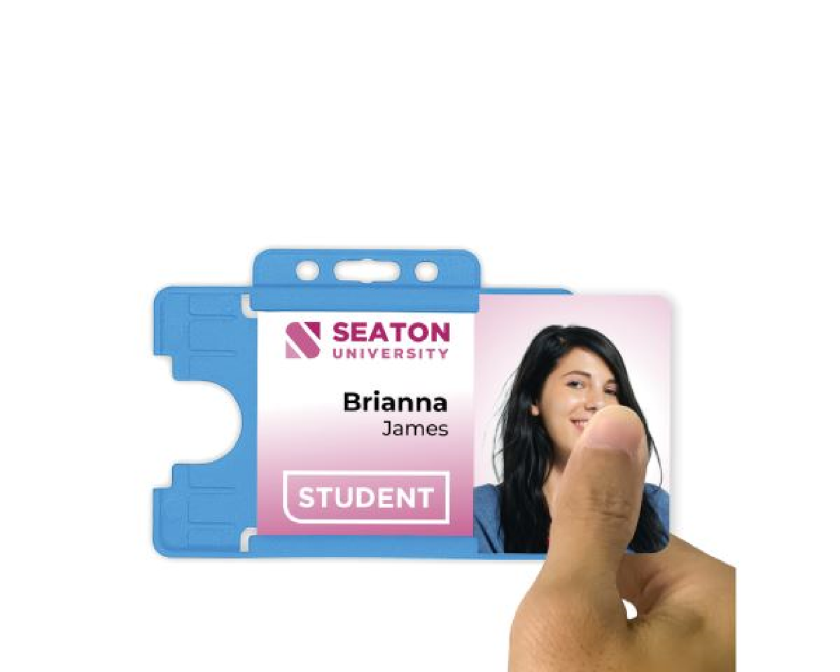Light Blue Single Sided BioBadge Open Faced ID Card Holders - Landscape (Pack of 100) — usage example 3