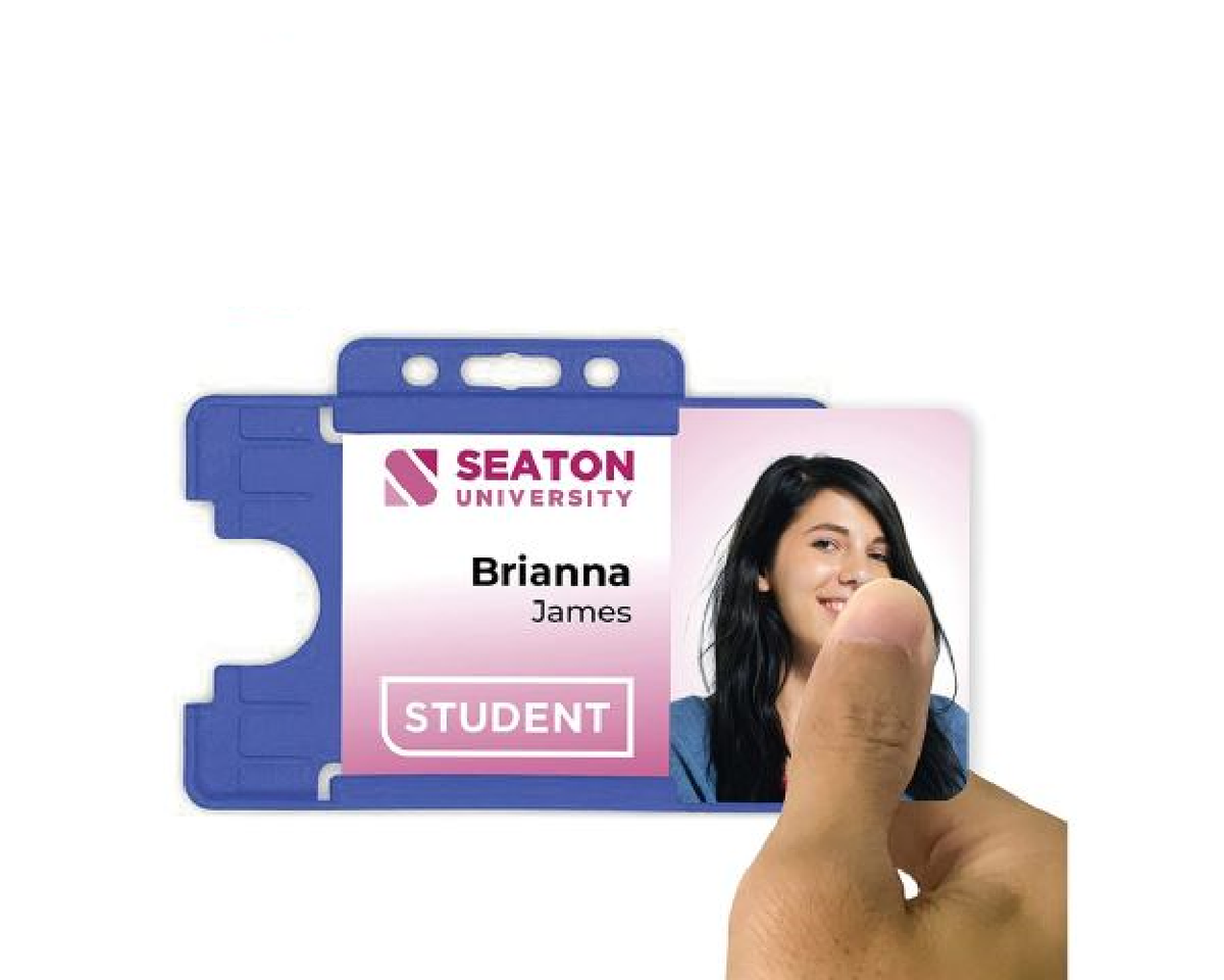 Mid Blue Single Sided BioBadge Open Faced ID Card Holders - Landscape (Pack of 100) — usage example 3