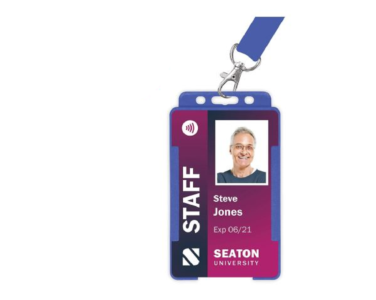 Mid Blue Single Sided BioBadge Open Faced ID Card Holders - Portrait (Pack of 100) — usage example 4