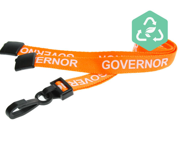 Recycled Orange Governor Lanyards with Plastic J Clip (Pack of 100) — lanyard view