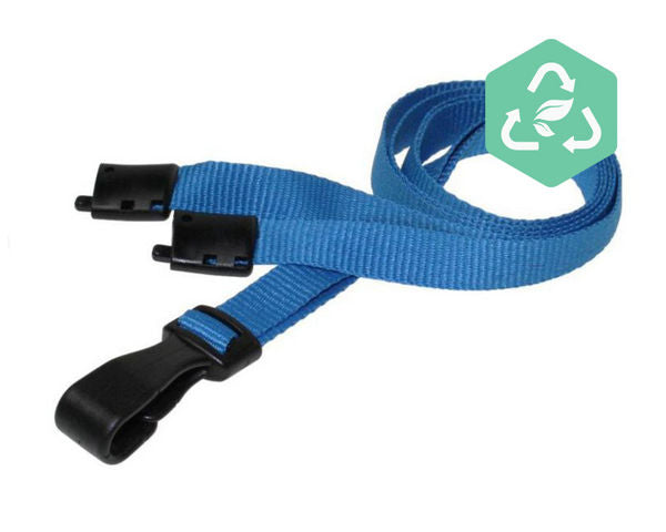 Recycled Plain Light Blue Lanyards with Plastic J Clip (Pack of 100) — lanyard view