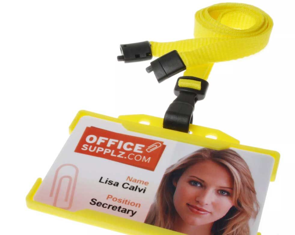 Recycled Plain Yellow Lanyards with Plastic J Clip (Pack of 100) — lanyard view