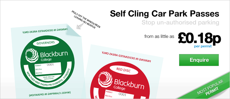 Self Cling Parking Permits - Static cling to your windscreen and leaves no residue from only £0.18p per permit