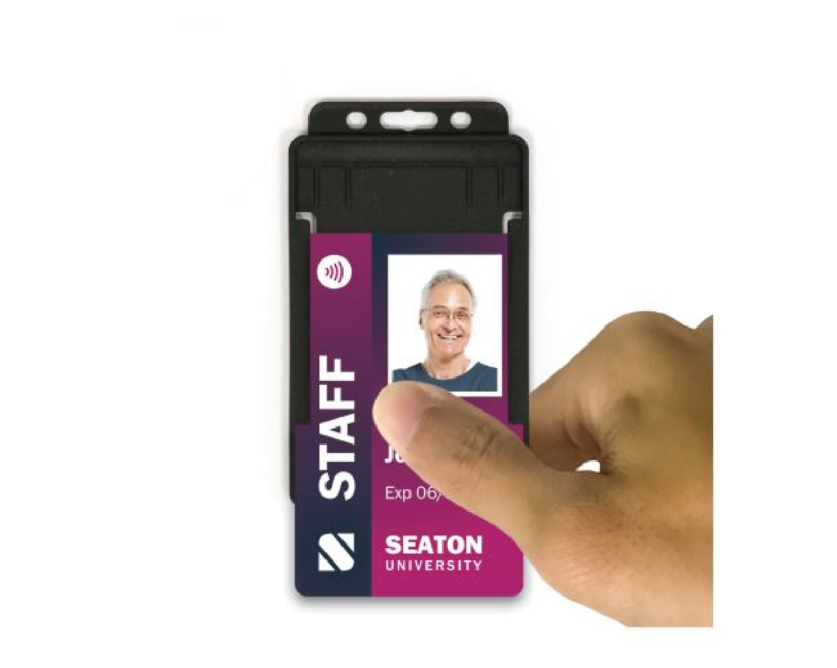 Black Single Sided BioBadge Open Faced ID Card Holders - Portrait (Pack of 100) — usage example 3
