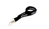 Black Staff Lanyards with White Text 15mm - Metal Lobster Clip (Pack of 100) — lanyard view