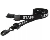 Black Staff Lanyards with White Text 15mm - Plastic Clip (Pack of 100) — lanyard view