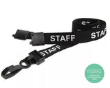 Black Staff Lanyards with White Text 15mm - Plastic Clip (Pack of 100) — lanyard view