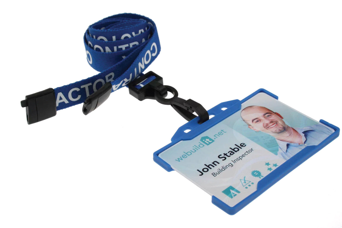 Blue Contractor Lanyards with Plastic J Clip (Pack of 100) — lanyard view