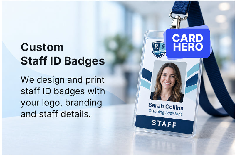 Personalised staff photo ID badge printed with CardHero