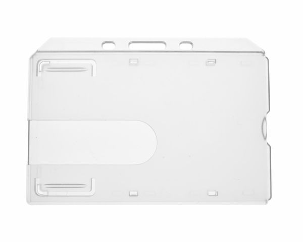 Clear Enclosed ID Card Holder with Thumb Slot - Landscape (Pack of 100) — card holder view