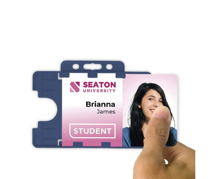 Dark Blue Dual Sided BioBadge Open Faced ID Card Holders - Landscape (Pack of 100) — usage example 3