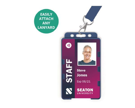 Dark Blue Dual Sided BioBadge Open Faced ID Card Holders - Portrait (Pack of 100) — usage example 4