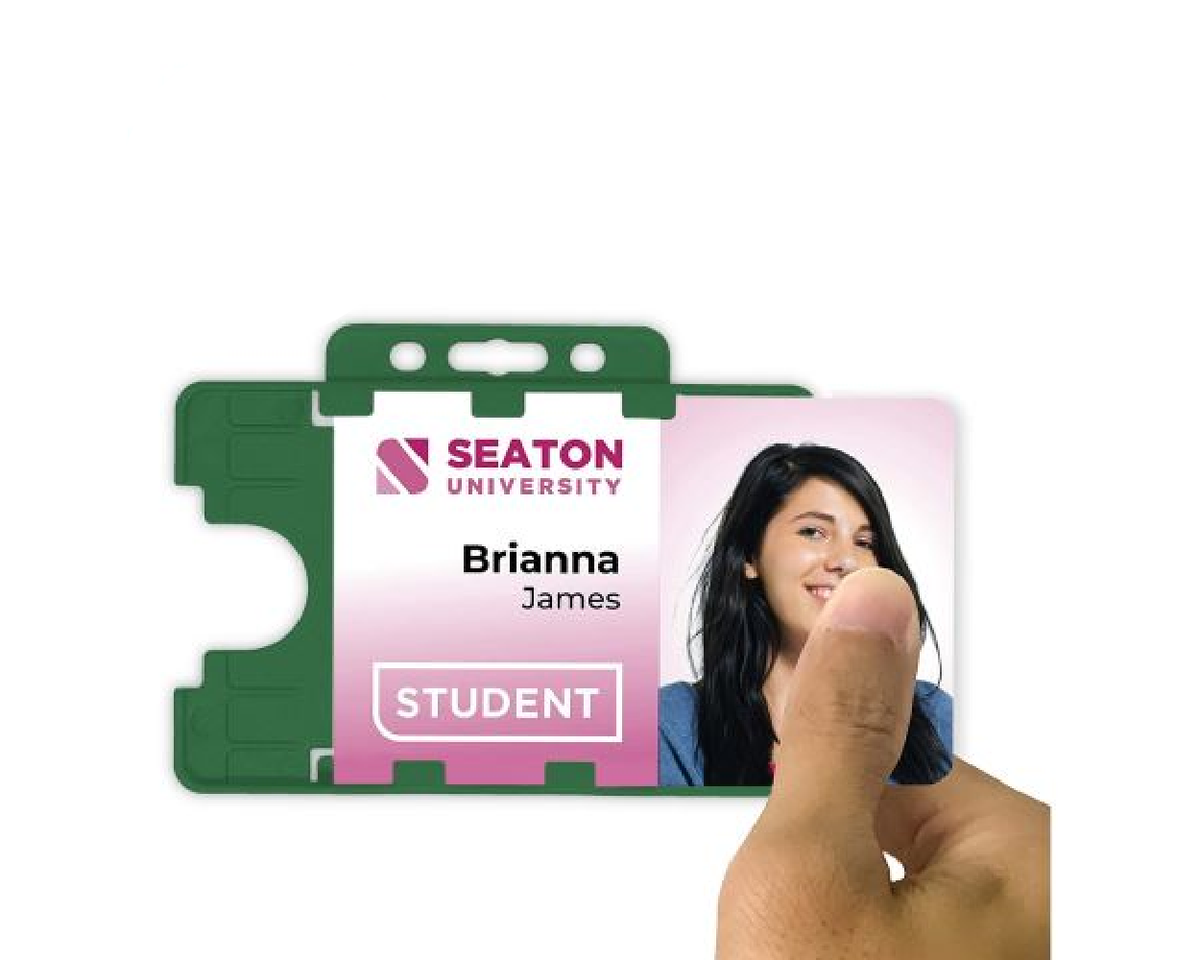 Dark Green Dual Sided BioBadge Open Faced ID Card Holders - Landscape (Pack of 100) — usage example 3