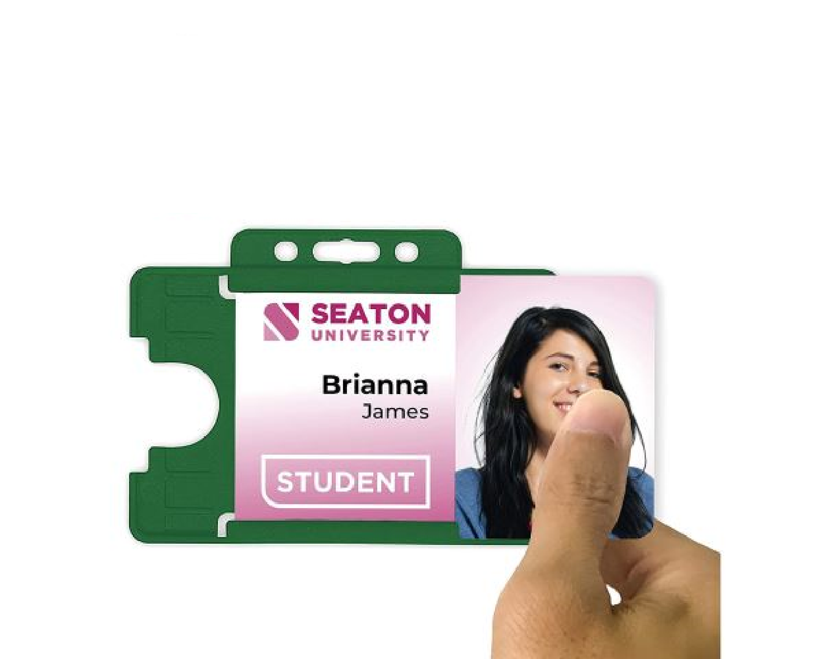 Dark Green Single Sided BioBadge Open Faced ID Card Holders - Landscape (Pack of 100) — usage example 3