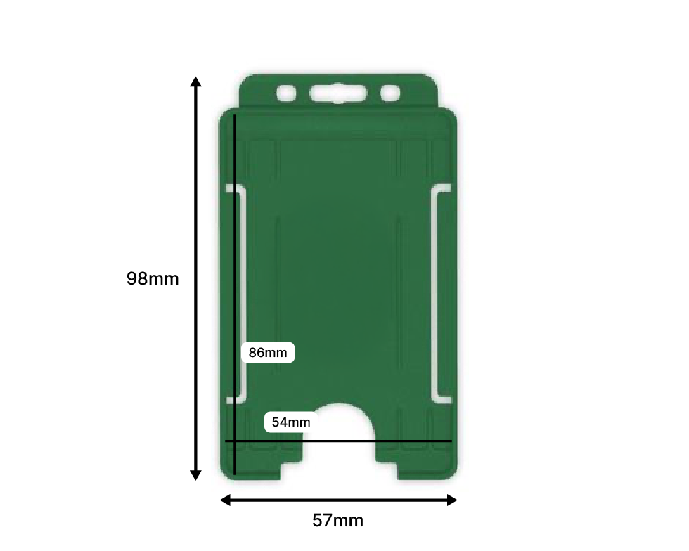 Dark Green Single Sided BioBadge Open Faced ID Card Holders - Portrait (Pack of 100) — dimensions 2