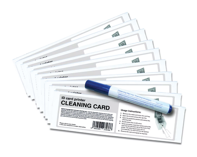 E9100 Pronto 100 Printer Cleaning Kit (10 Cards, 1 Pen) — cleaning supplies (representative pack or component view)