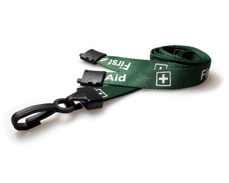 Green First Aid Lanyards with Plastic J Clip (Pack of 100) — lanyard view