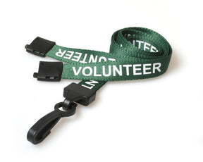 Green Volunteer Lanyards with Plastic J Clip (Pack of 100) — lanyard view