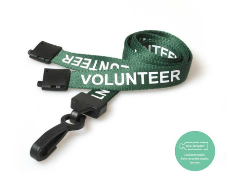 Green Volunteer Lanyards with Plastic J Clip (Pack of 100) — lanyard view