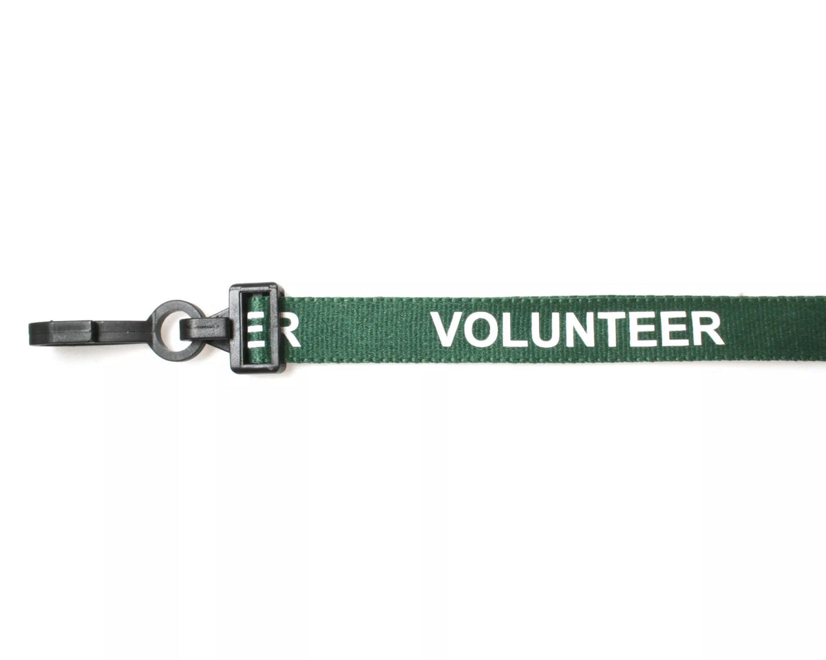 Green Volunteer Lanyards with Plastic J Clip (Pack of 100) — lanyard view