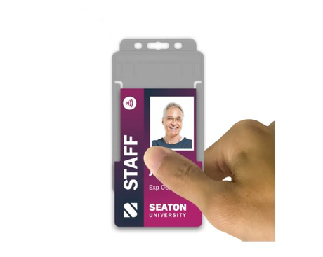 Grey Single-Sided BioBadge Open Faced ID Card Holders - Portrait (Pack of 100) — usage example 3