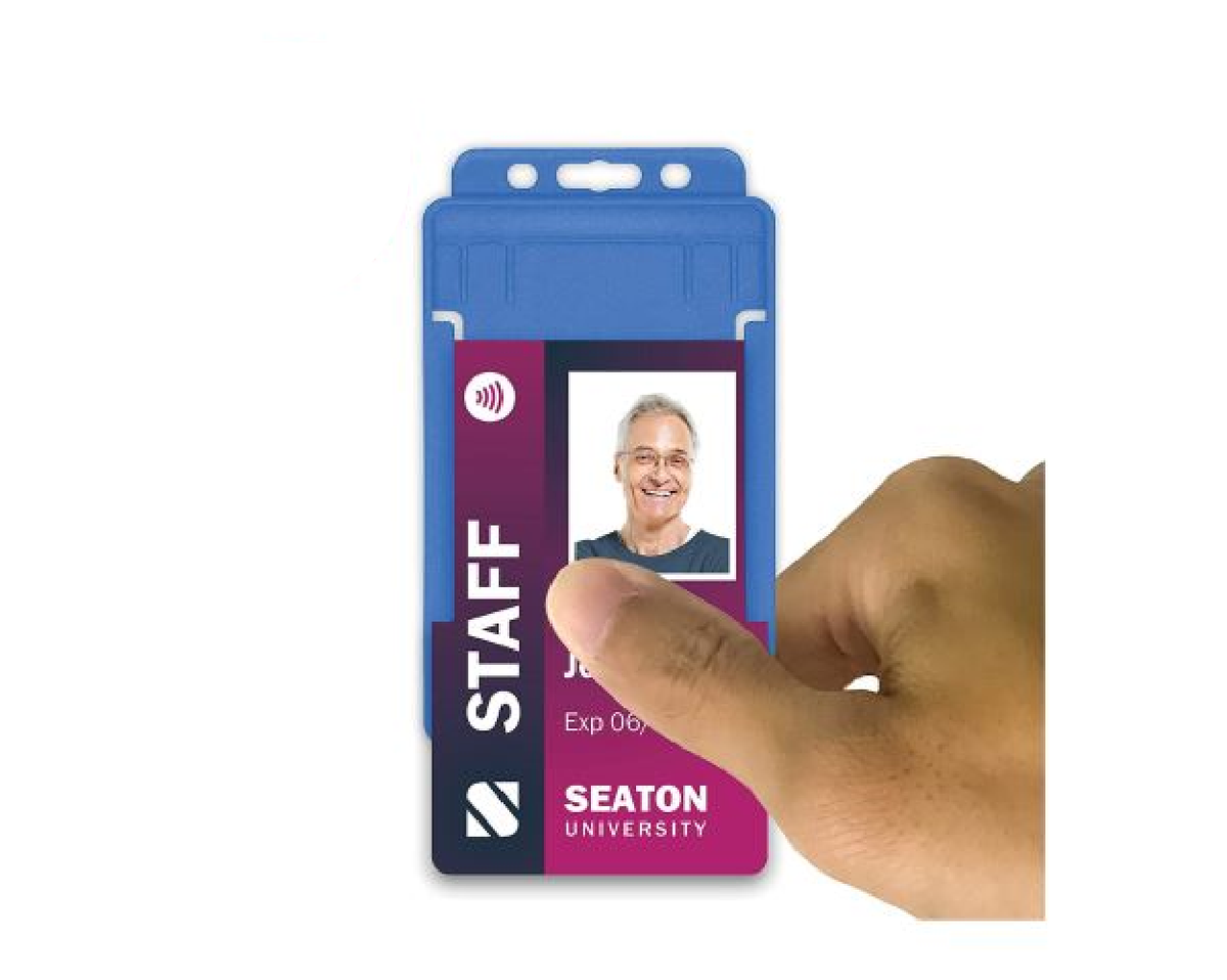 Light Blue Single-Sided BioBadge Open Faced ID Card Holders - Portrait (Pack of 100) — usage example 3