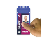Mid Blue Single Sided BioBadge Open Faced ID Card Holders - Portrait (Pack of 100) — usage example 3