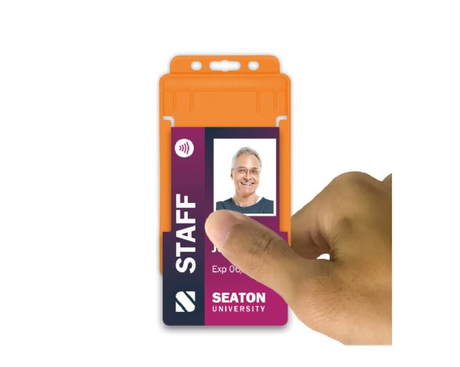 Orange Single-Sided BioBadge Open Faced ID Card Holders - Portrait (Pack of 100) — usage example 3