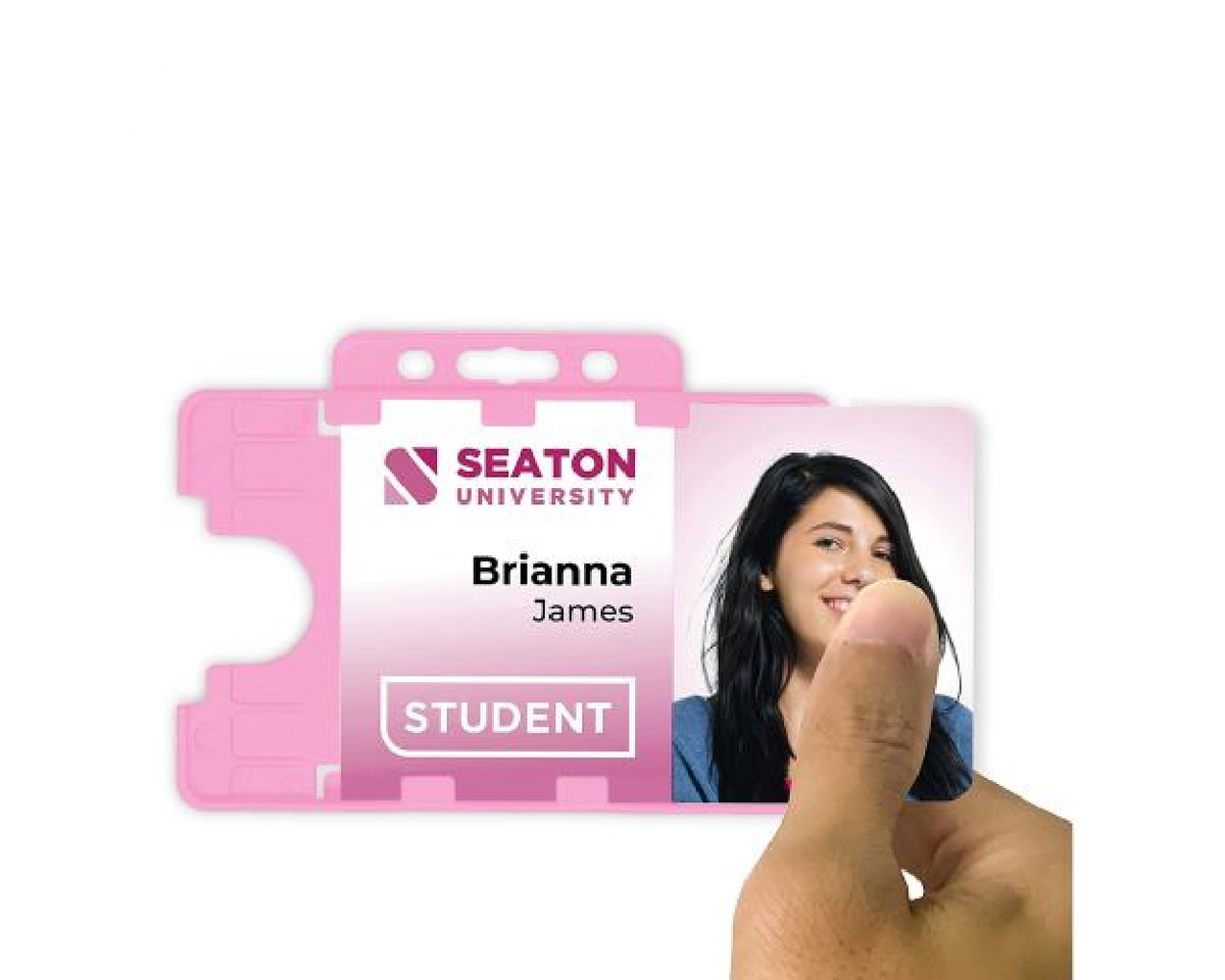 Pink Dual Sided BioBadge Open Faced ID Card Holders - Landscape (Pack of 100) — usage example 3