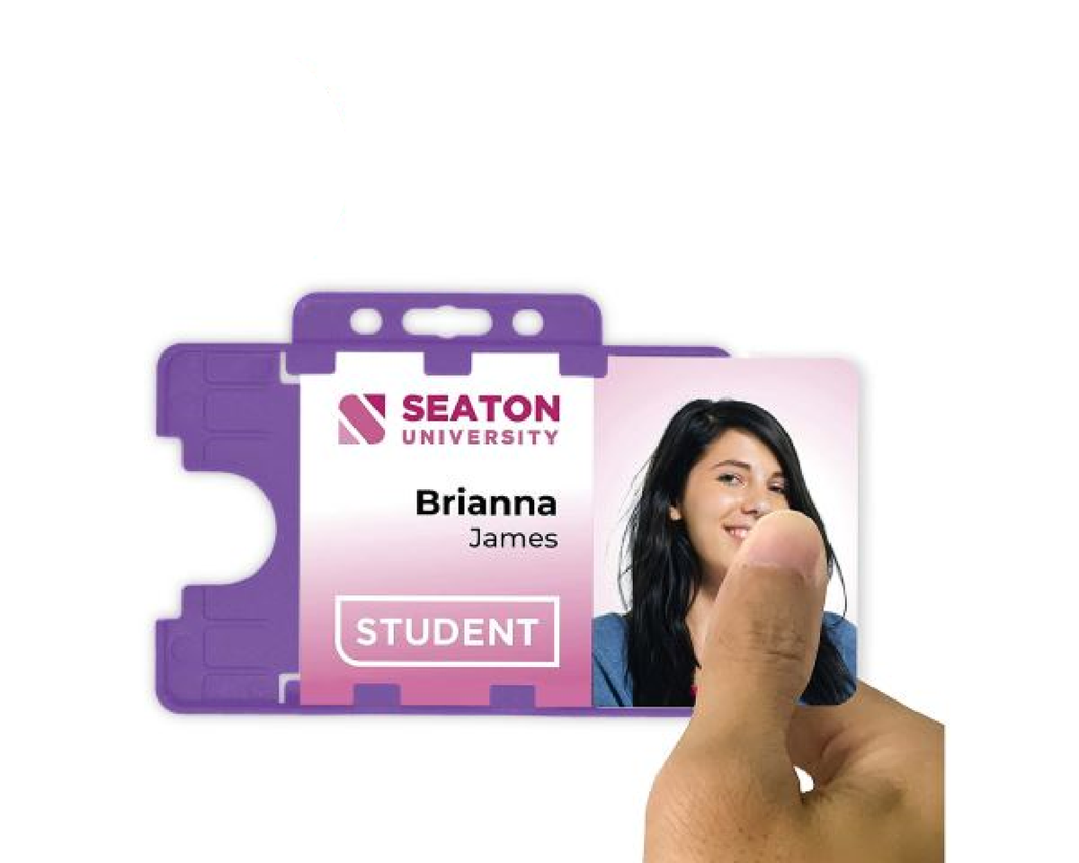 Purple Dual Sided BioBadge Open Faced ID Card Holders - Landscape (Pack of 100) — usage example 3