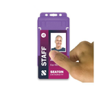 Purple Single-Sided BioBadge Open Faced ID Card Holders - Portrait (Pack of 100) — usage example 3