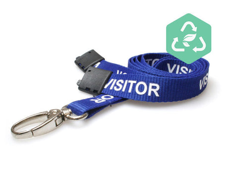 Recycled Blue Visitor Lanyards with Metal Lobster Clip (Pack of 100) — lanyard view