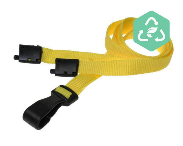 Recycled Plain Yellow Lanyards with Plastic J Clip (Pack of 100) — lanyard view