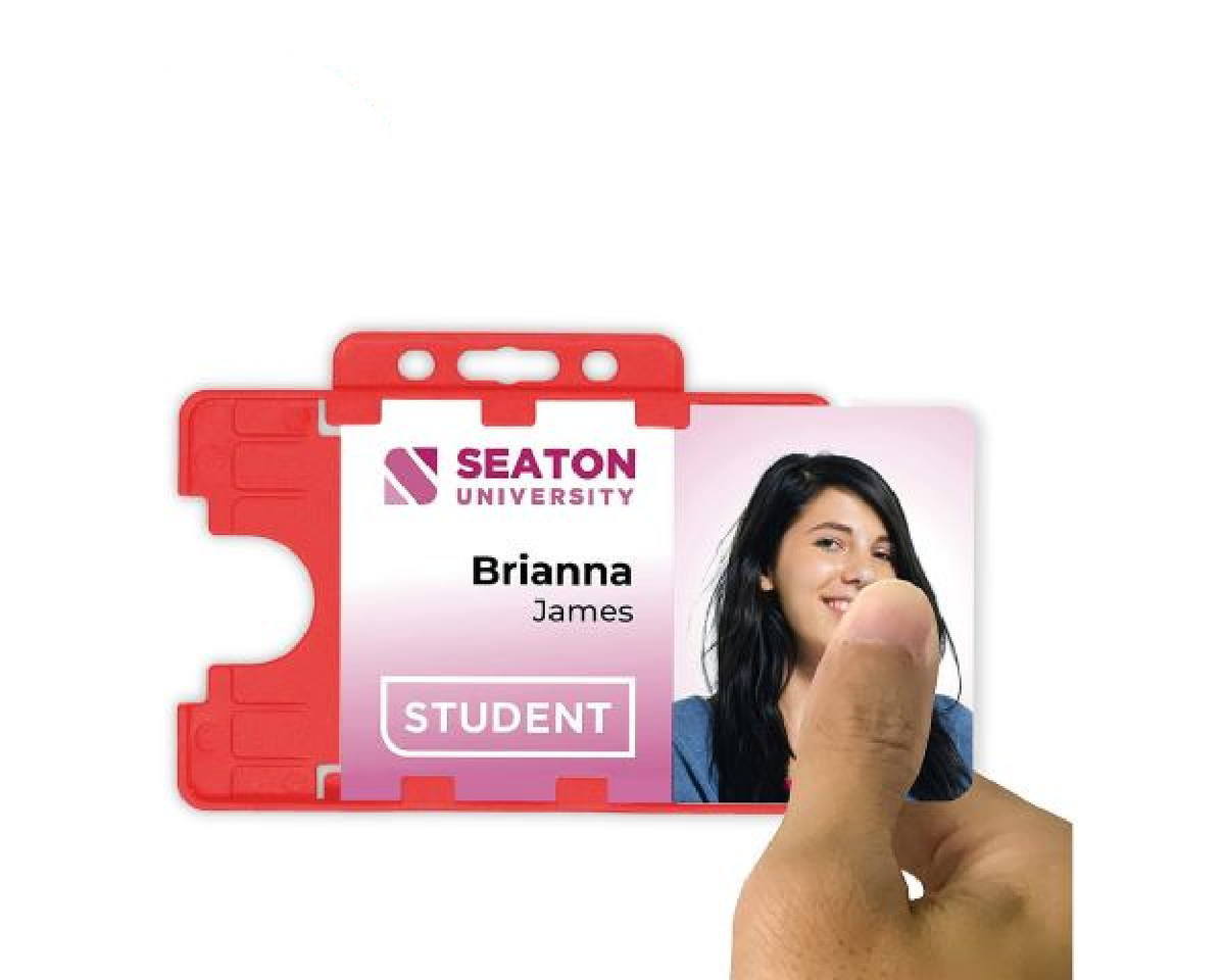 Red Dual Sided BioBadge Open Faced ID Card Holders - Landscape (Pack of 100) — usage example 3