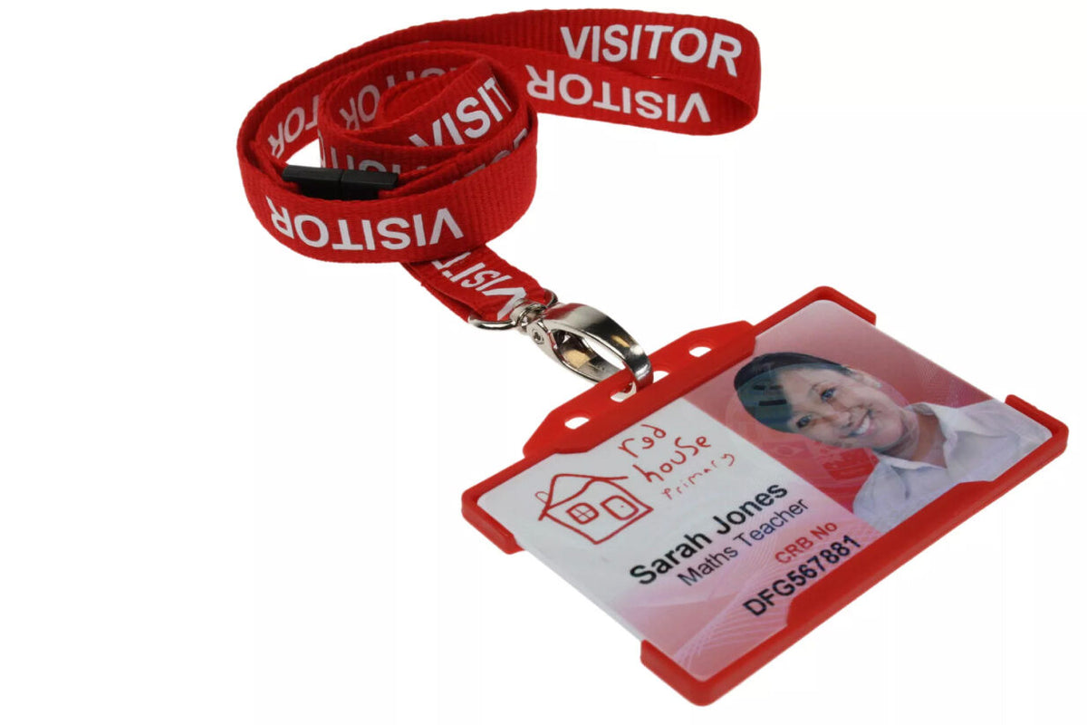 Red Visitor Lanyards with Metal Lobster Clip (Pack of 100) — lanyard view