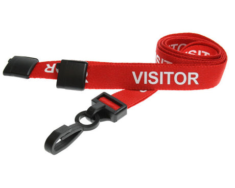 Red Visitor Lanyards with Plastic J Clip (Pack of 100) — lanyard view