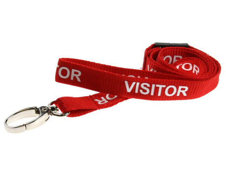 Red Visitor Lanyards with Plastic J Clip (Pack of 100) — lanyard view