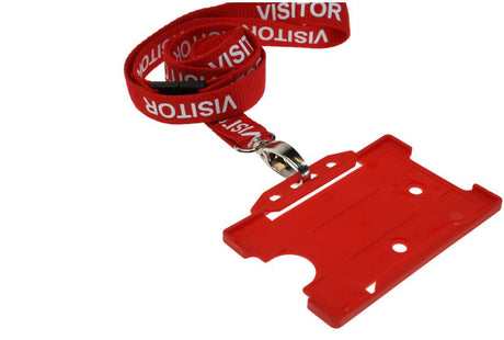 Red Visitor Lanyards with Plastic J Clip (Pack of 100) — lanyard view