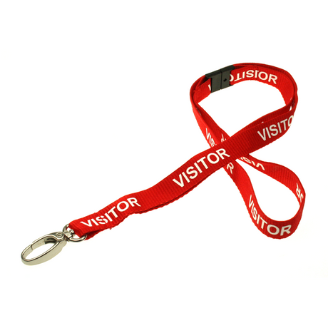 Red Visitor Lanyards with Plastic J Clip (Pack of 100) — lanyard view