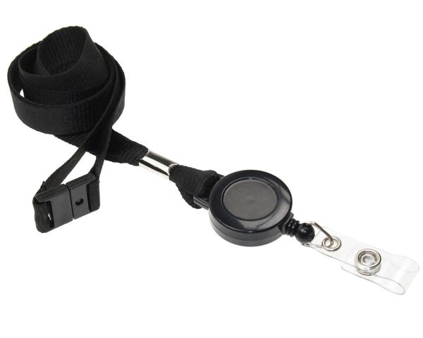 RPET 15mm Plain Black Lanyards with Card Reels (Pack of 50) — lanyard view