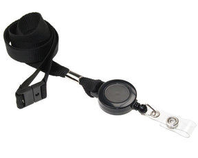 RPET 15mm Plain Black Lanyards with Card Reels (Pack of 50) — lanyard view