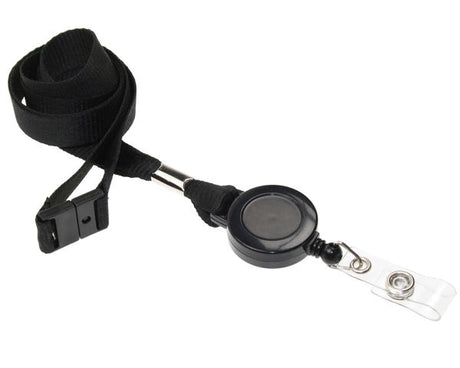 RPET 15mm Plain Black Lanyards with Card Reels (Pack of 50) — lanyard view
