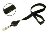 RPET 15mm Plain Black Lanyards with Card Reels (Pack of 50) — lanyard view