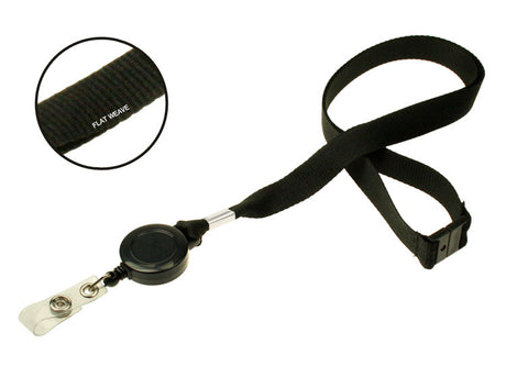 RPET 15mm Plain Black Lanyards with Card Reels (Pack of 50) — lanyard view