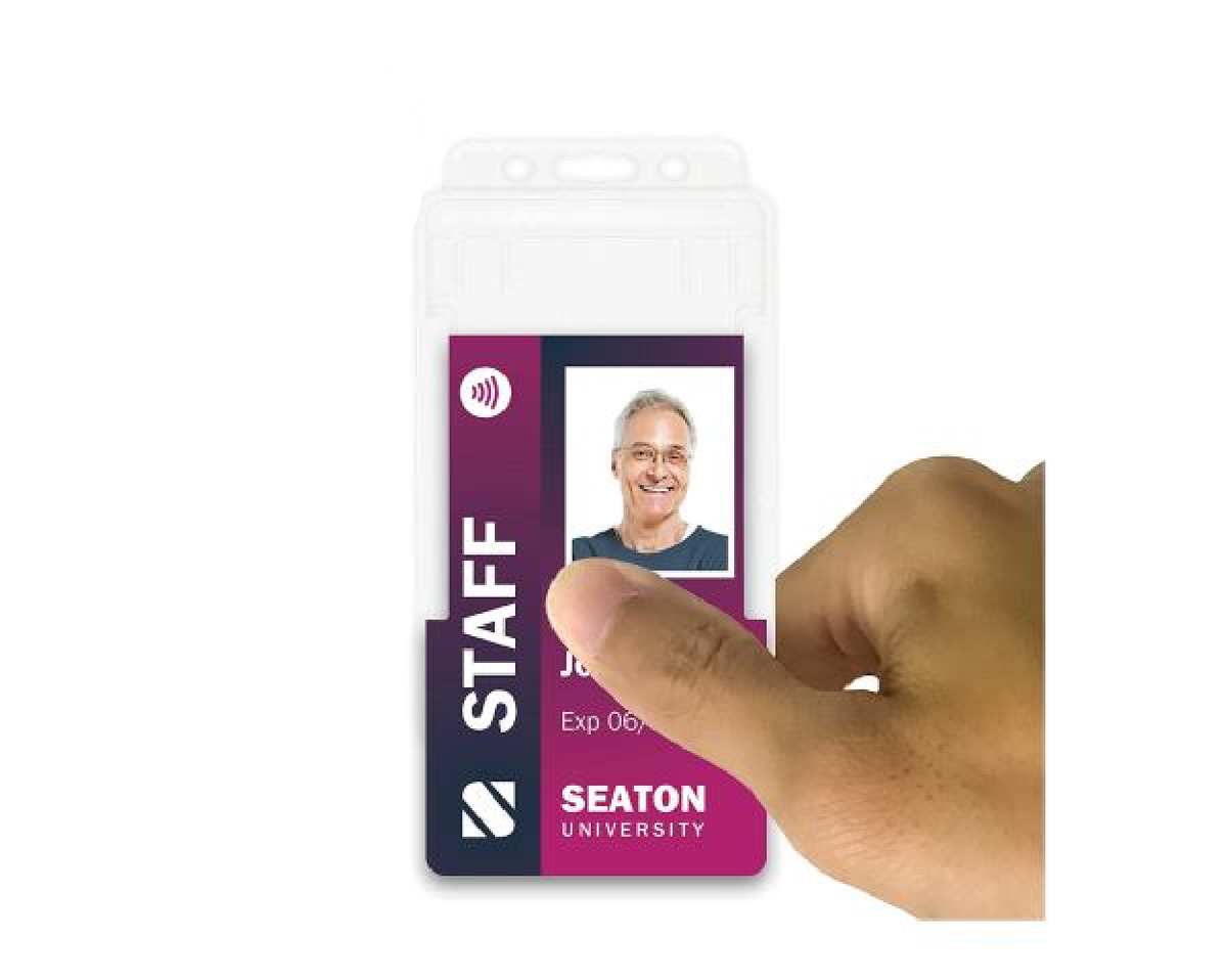 White Single-Sided BioBadge Open Faced ID Card Holders - Portrait (Pack of 100) — usage example 3